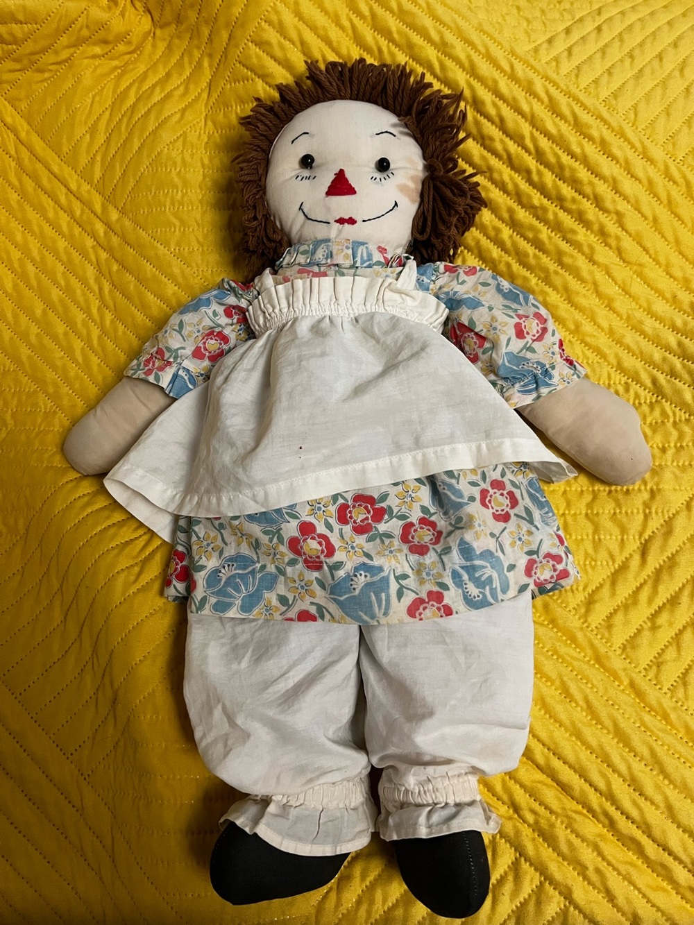 Vintage handmade Raggedy Ann Doll feedsack dress signed